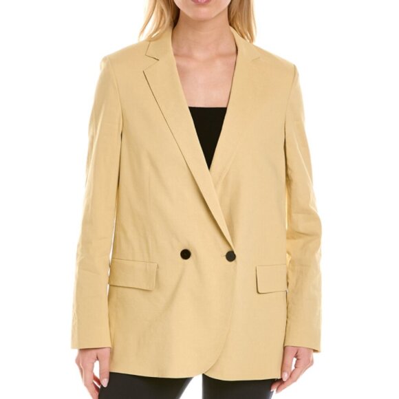 THEORY Double Breasted Linen-Blend Boyfriend Blazer, Butter Yellow - Picture 1 of 2